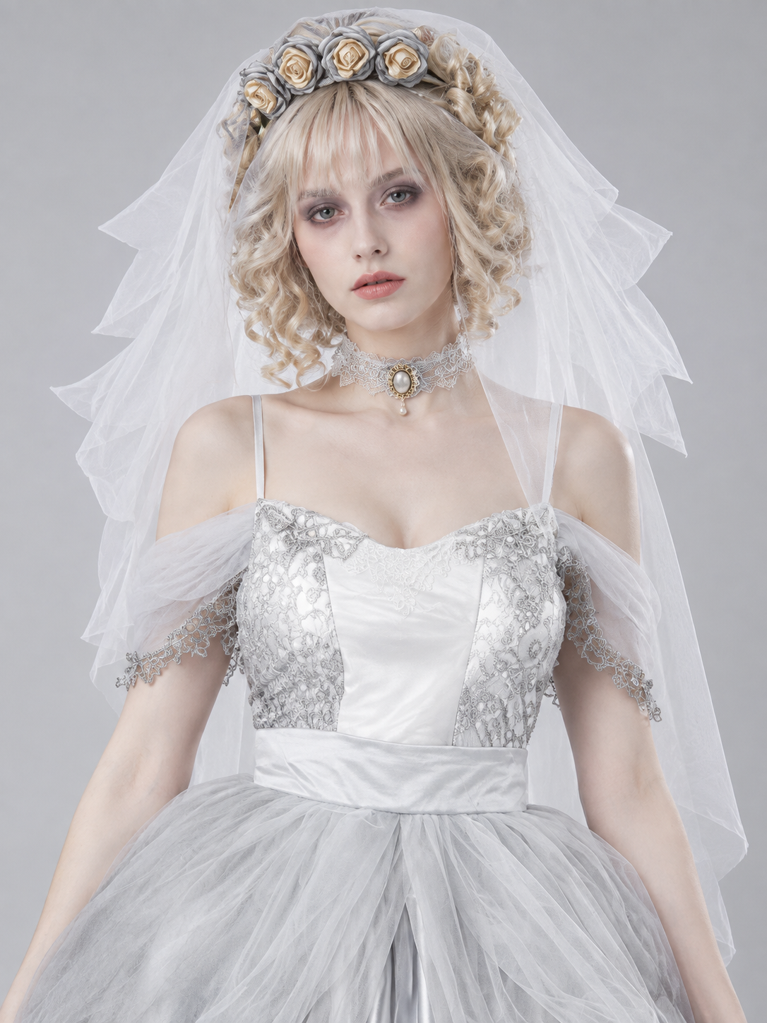 Ghost Bride Costume White with Veil