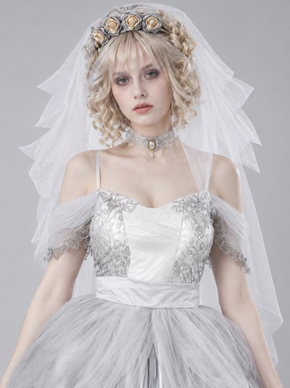 Ghost Bride Costume White with Veil