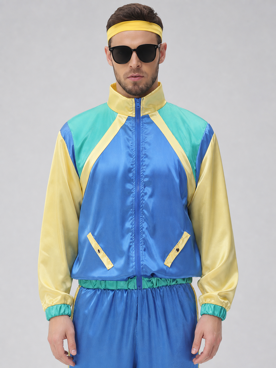 Sporty Jumpsuit with Zipper and Colorful Panels
