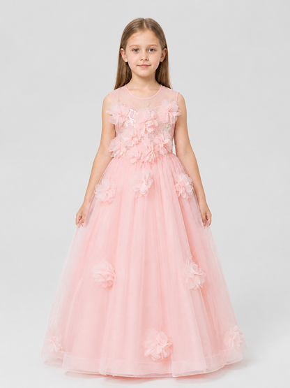 Girls’ Princess Dress with Sequins and Floral Décor product detail 3