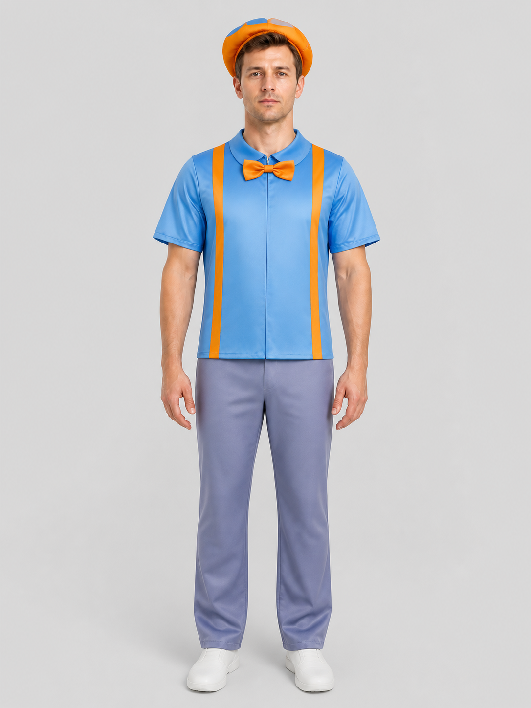 Blippi Cosplay Costume: Shirt, Pants, and Hat Costume Headwear detail 3
