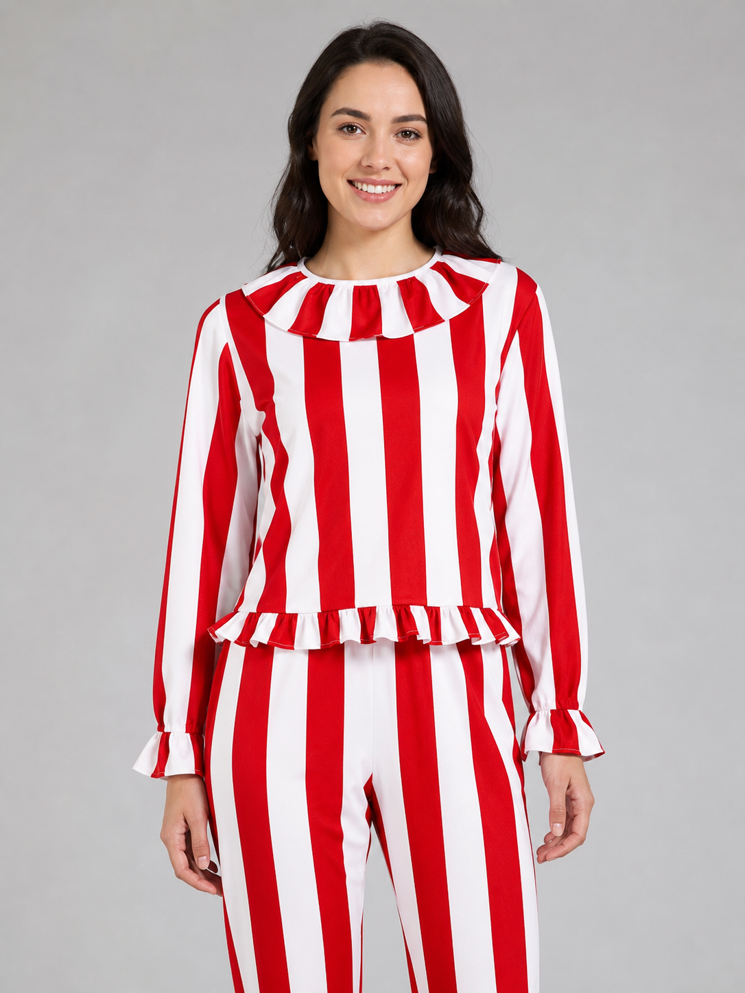 Red and White Striped Clown Costume for Cosplay