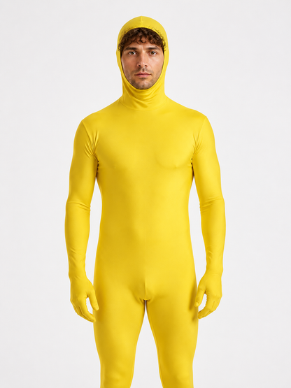 Yellow zentai jumpsuit with hood and gloves product detail 3