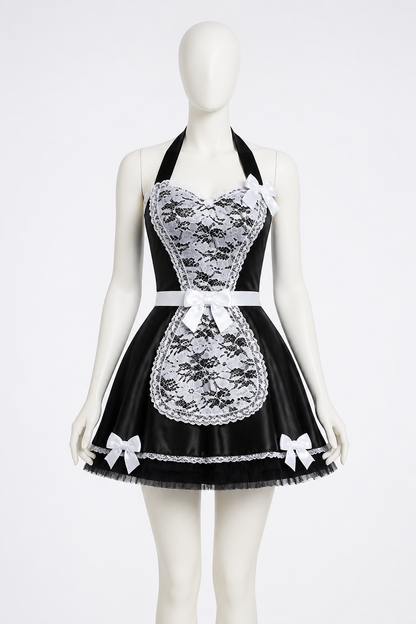 Black-and-White Dress Costume with Apron and Bows Costume Dresses detail 3