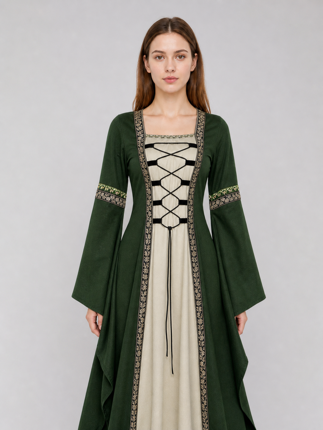 Historical Renaissance Long Dress with Lace-Up Detail