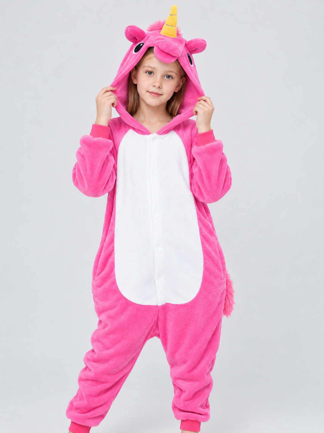 Flannel Hooded Pajama Jumpsuit with Horn and Ears