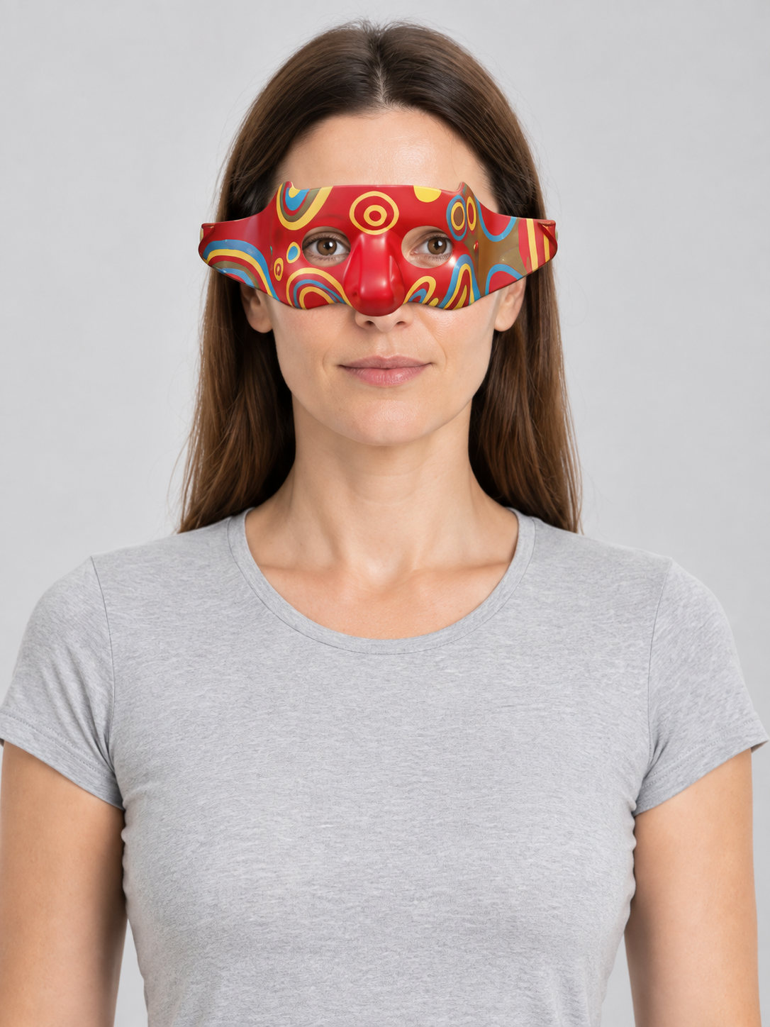 Red Carnival Mask with Multicolored Pattern Costume Masks detail 2