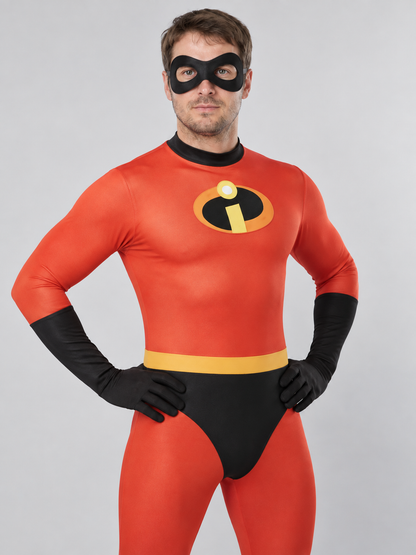 Adult superhero costume red with black mask
