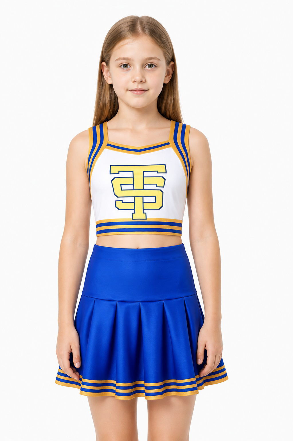 Upper-body close-up of the TS crop top with striped straps and square neckline
