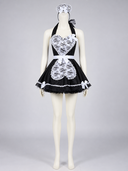 Cosplay Dress with Black-and-White Decor and Apron