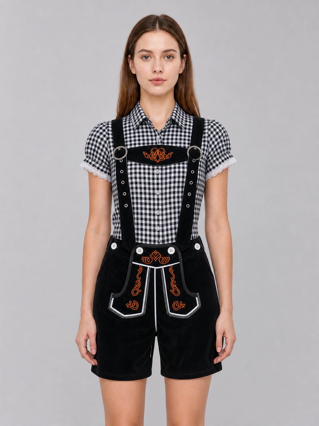 Children's Set: Plaid Shirt and Suspender Shorts