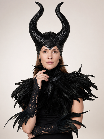 Carnival Headpiece with Black Horns Costume Headwear detail 2