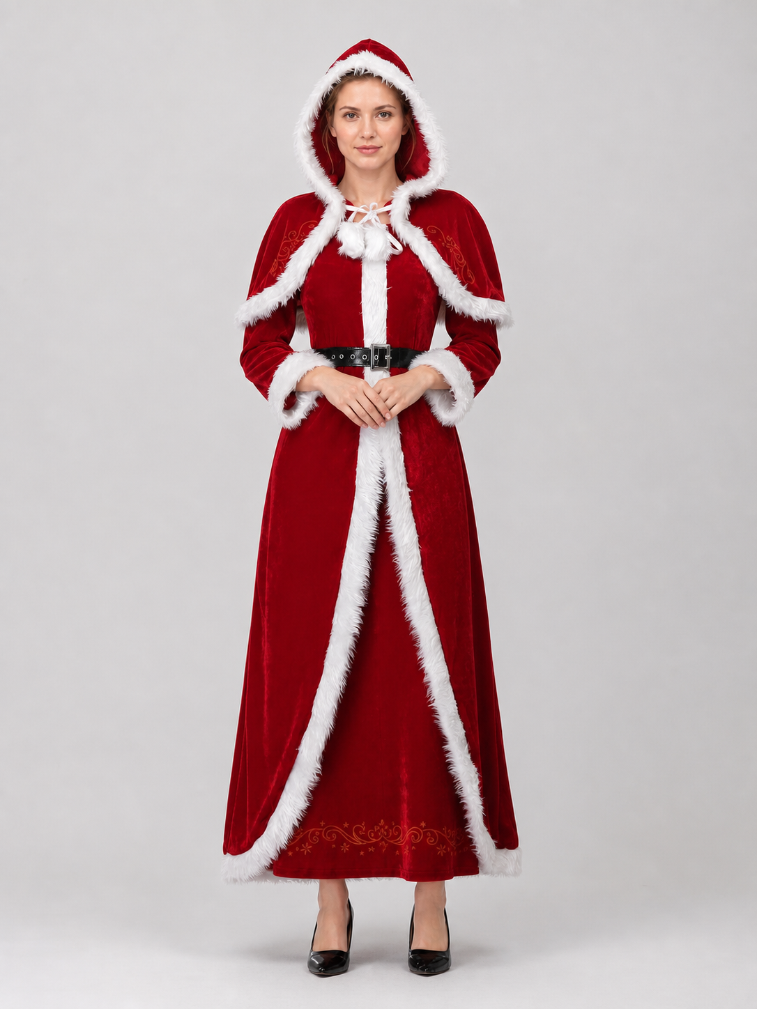 Red Christmas Costume with Hood and Fur Trim Costumes detail 3