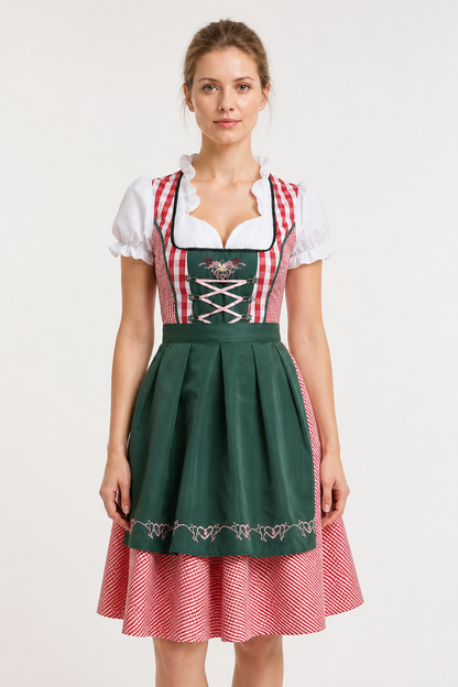 Dirndl Dress with Red-and-White Plaid Apron Costume Dresses detail 3