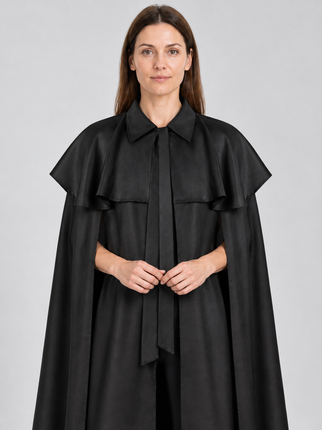Black cloak with collar and capelet