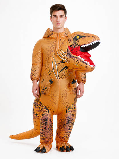 Brown Tyrannosaurus Costume with Open Mouth upper body view