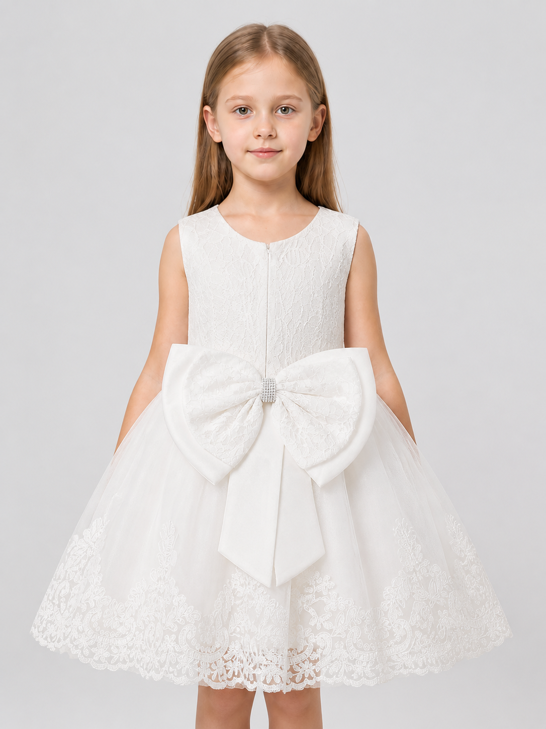 White Lace Princess Dress for Girls with a Bow Costume Dresses detail 3