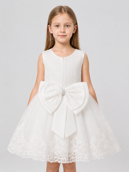 White Lace Princess Dress for Girls with a Bow Costume Dresses detail 3