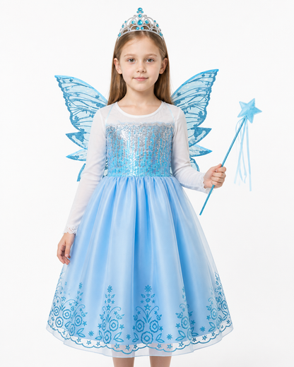 Princess Costume with Sequins, Butterfly Wings, and Crown Costume Headwear detail 3