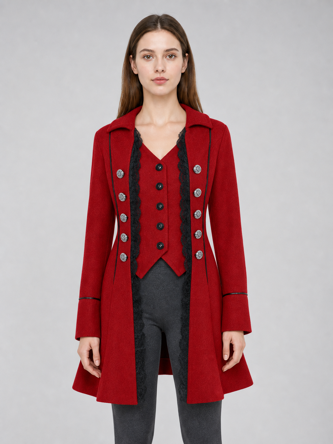 Red decorative tailcoat with long sleeves