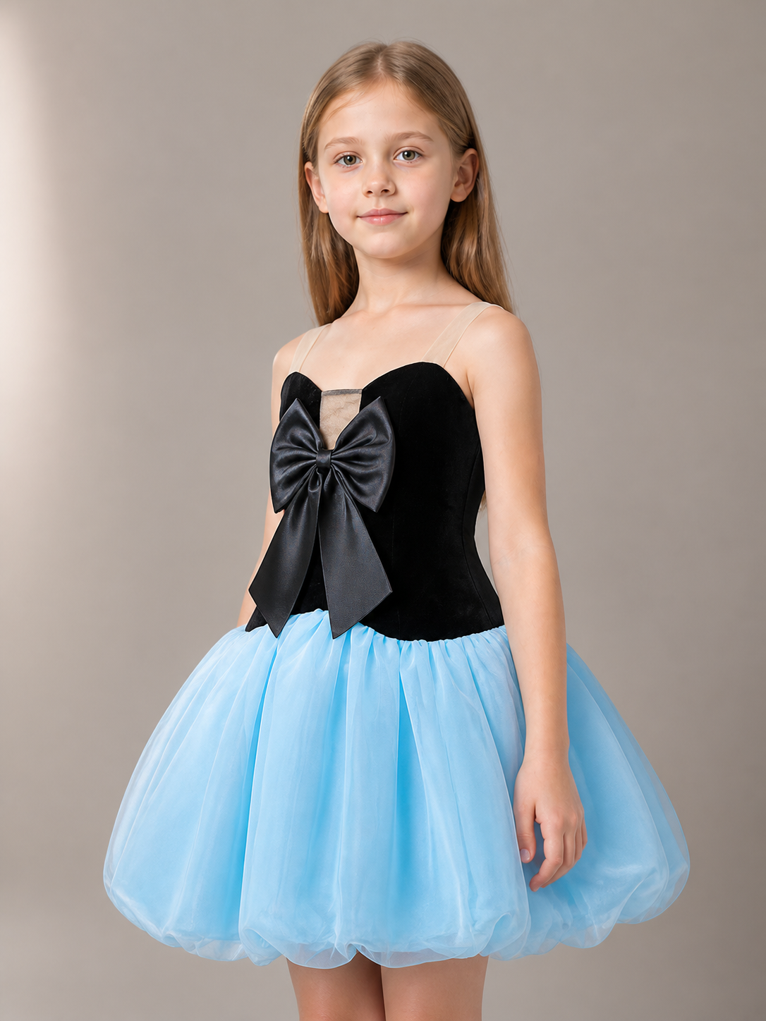 Black and Blue Dress with a Bustier Bodice and Full Skirt