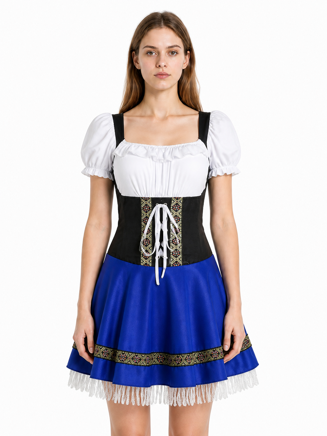 Dirndl Dress with a Corset and Full Skirt with Colorful Trim Costume Dresses detail 3
