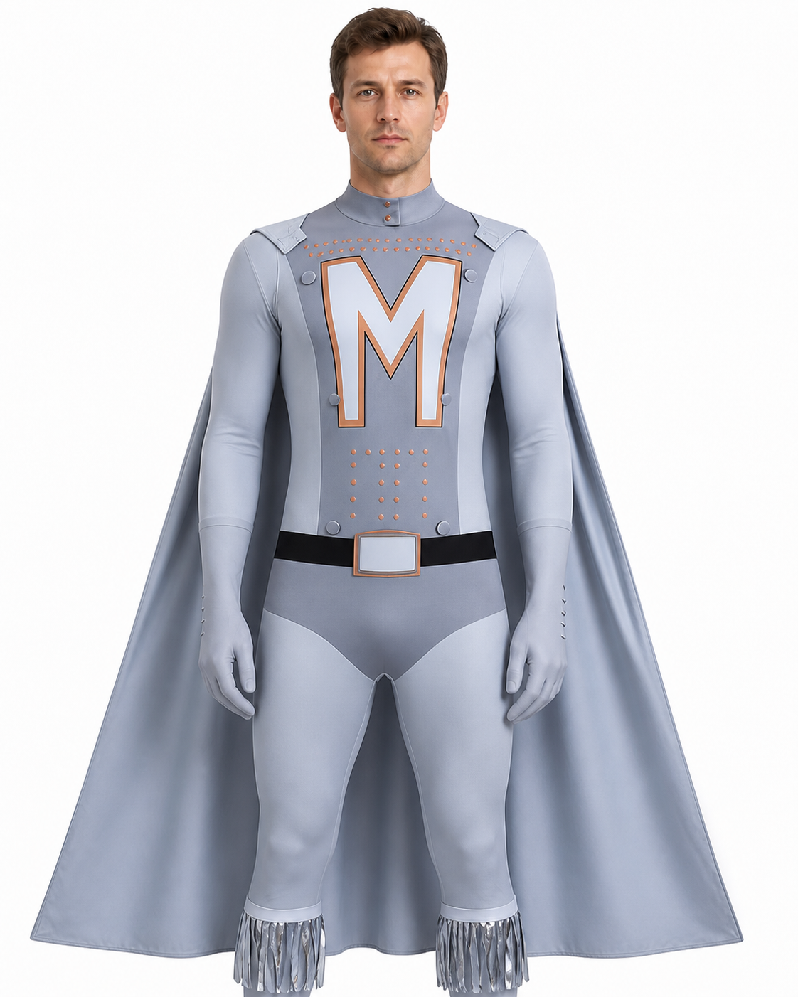 Megamind Jumpsuit with Cape, Gray-Blue upper body view