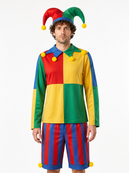 Clown Costume with Striped Shorts and Hat Costume Headwear detail 3