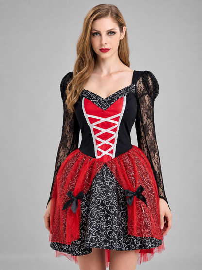 The dress is designed in a gothic style and combines a red-and-black color