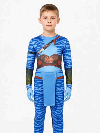 Avatar Costume Jumpsuit with Tail for Cosplay, Blue, 110-190 Costumes detail 2