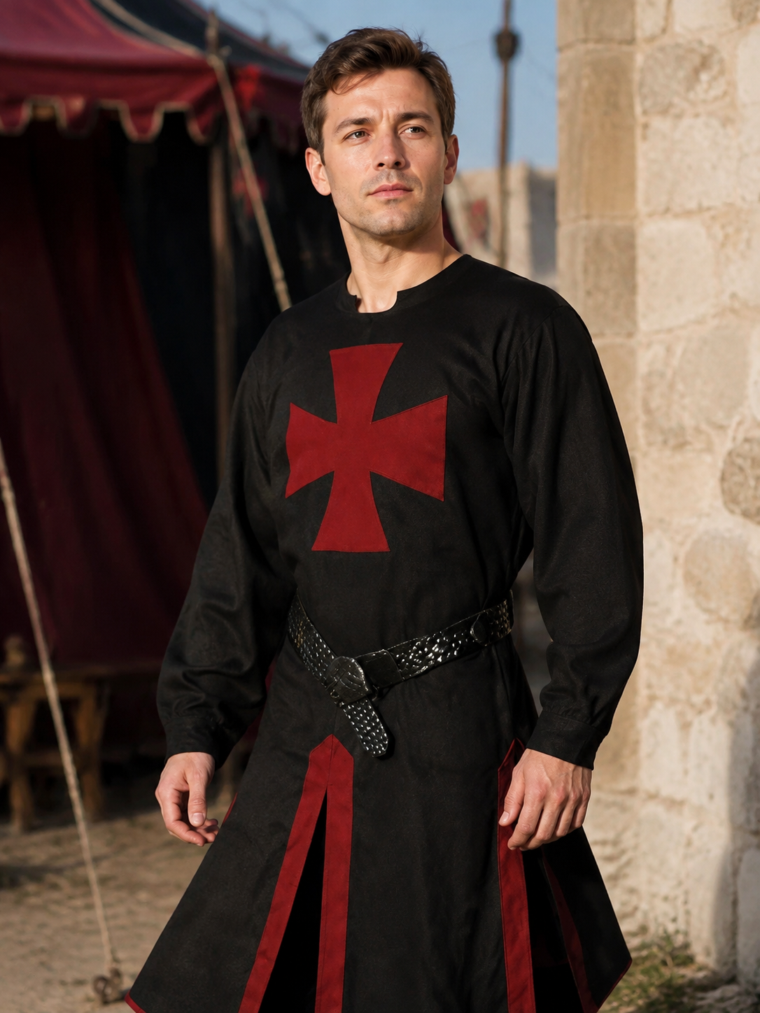 Medieval Long Robe with Red Cross for Cosplay Costumes detail 2