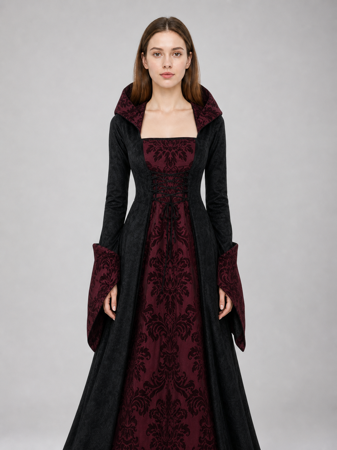 Gothic Hooded Dress with Long Sleeves