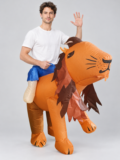 Inflatable Lion Costume Orange with Dark Brown Mane