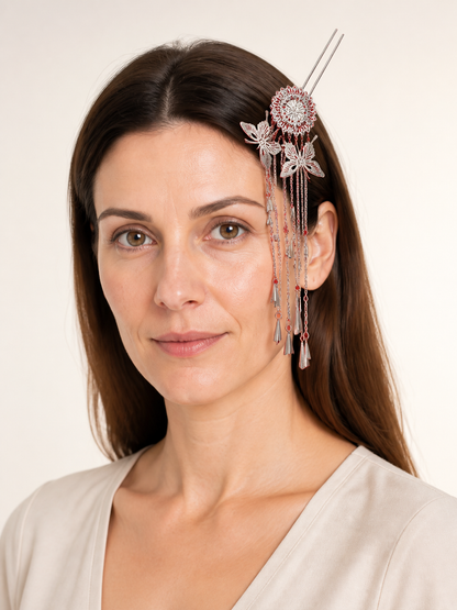 Carnival headpiece with red and silver pendants Costume Headwear detail 2