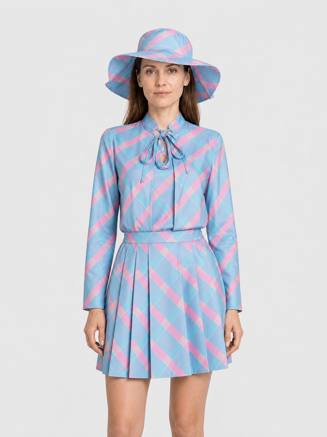 Barbie Cosplay Costume: Checkered Set with Hat Costume Headwear detail 3