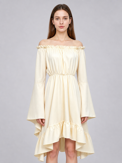 Off-the-Shoulder Dress with Sleeves and Ruffles
