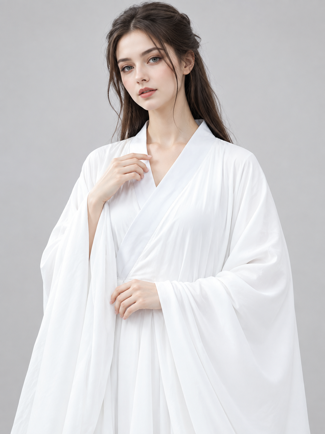 Chinese-Style Costume White Dress with Long Train
