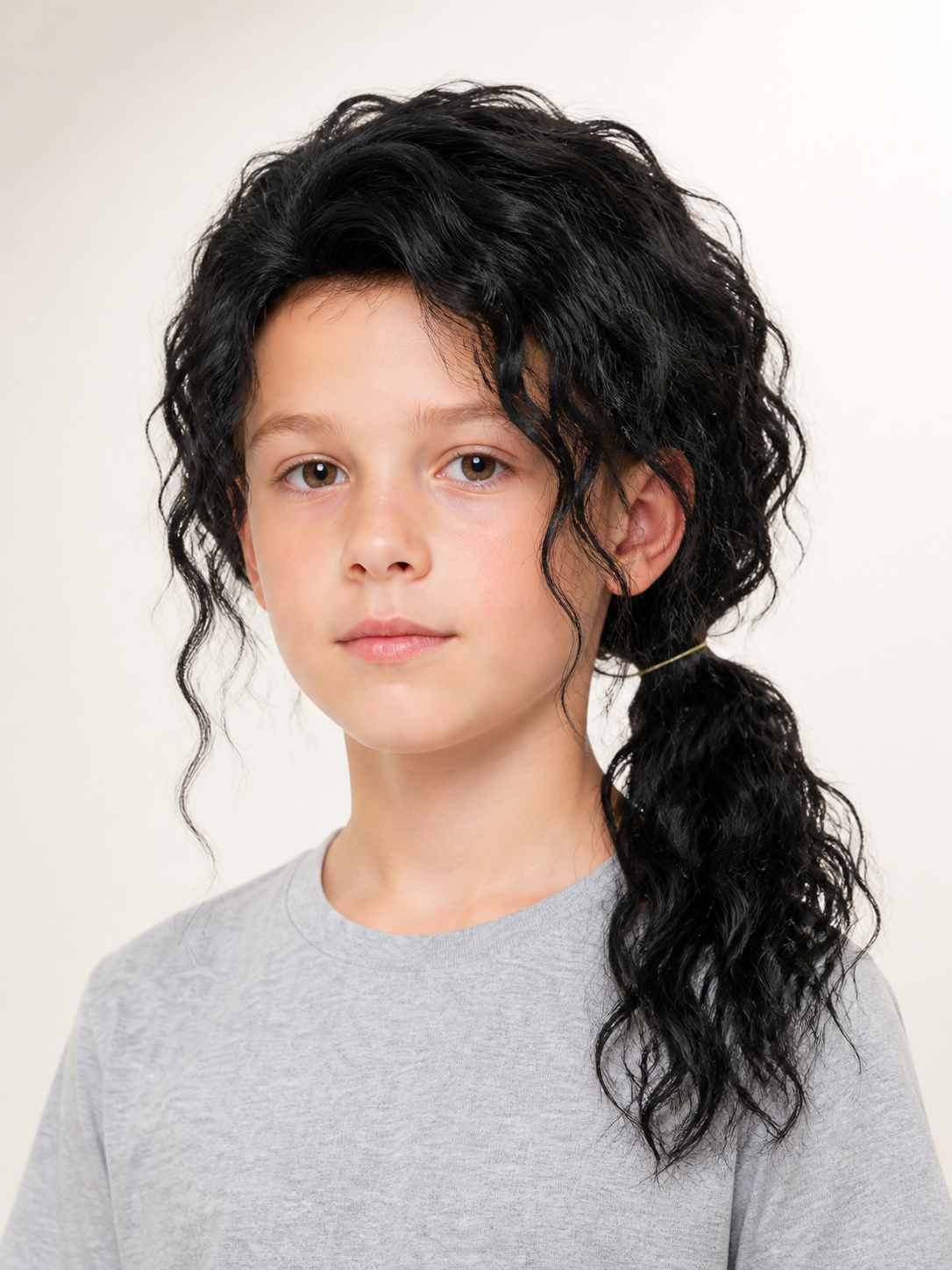 Black Long Curly Cosplay Wig with Low Ponytail Costume Wigs detail 2