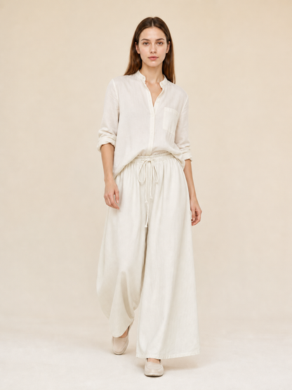 High-Waisted Wide-Leg Drawstring Pants