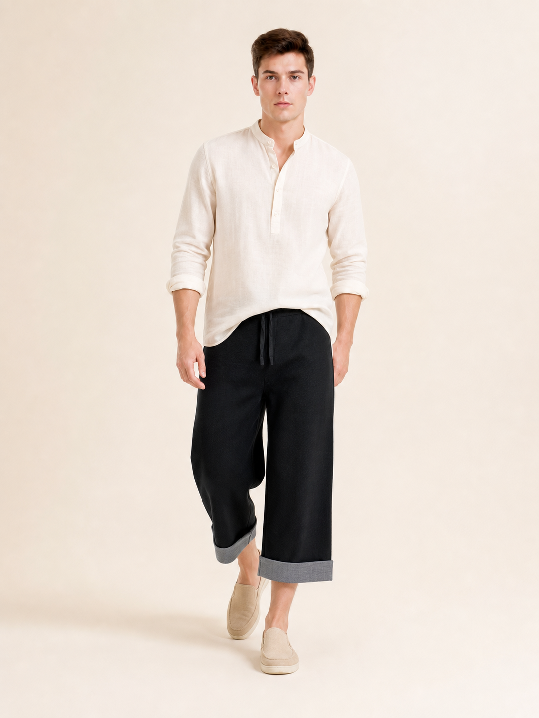 Layered long-sleeve top with contrast trim