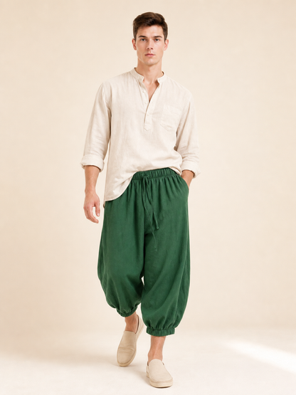 Loose-fit cropped shorts with drawstring, dark green