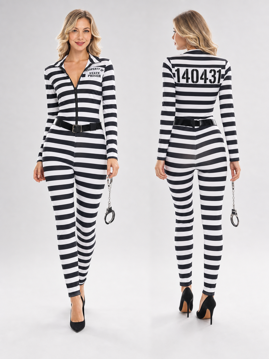 Striped carnival jumpsuit with number print