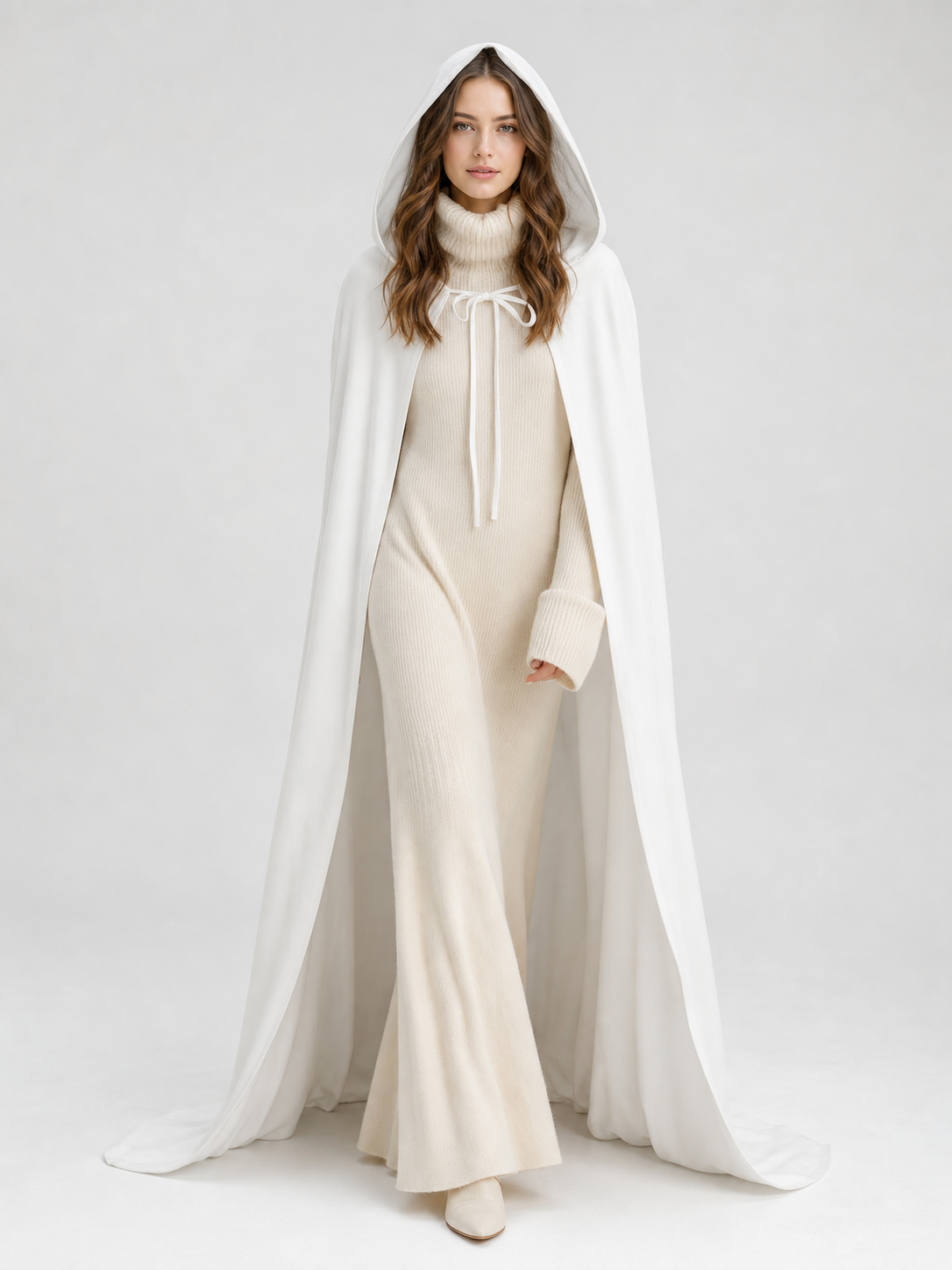 Long White Hooded Carnival Cape