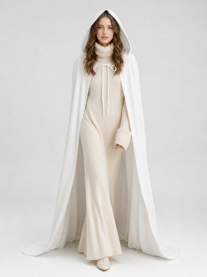 Long White Hooded Carnival Cape