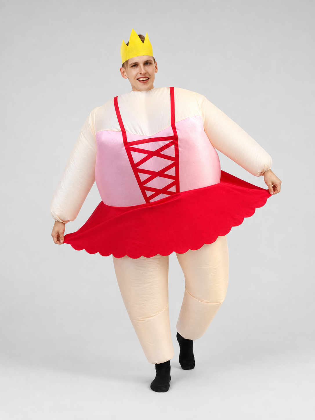 Inflatable clown costume in ballet style with a crown for the stage