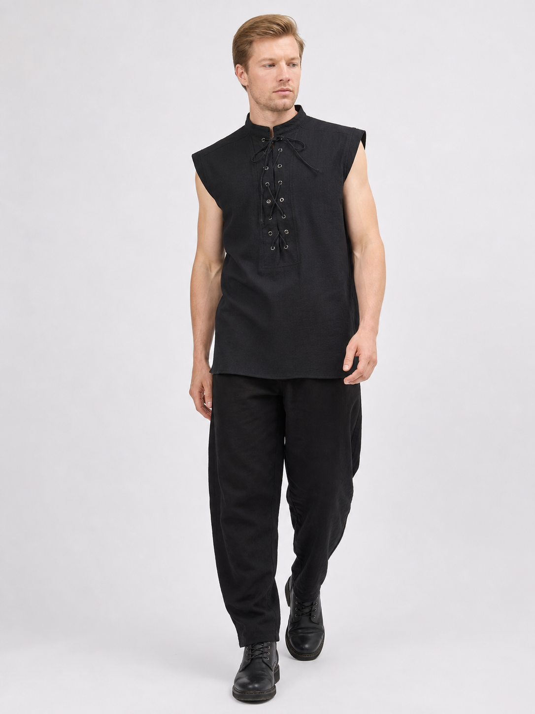 Gothic Lace-Up Vest with Stand Collar