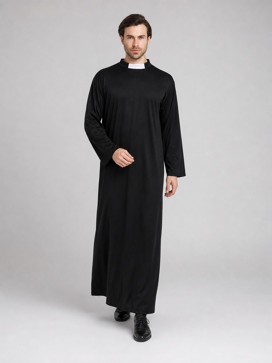 Halloween Priest Costume, Black Robe with Collar