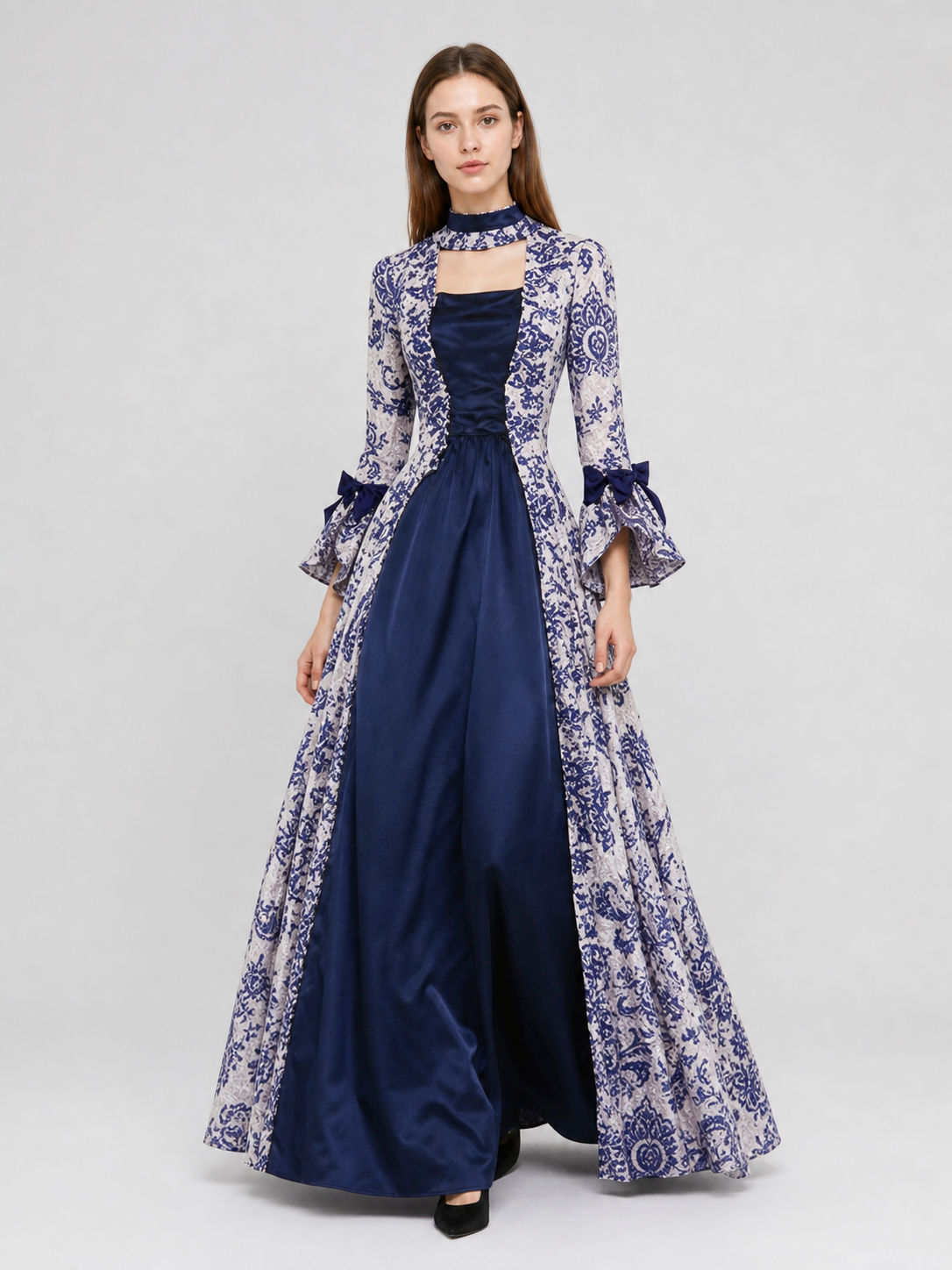 Vintage Printed Dress, Long Sleeves, Flared Silhouette