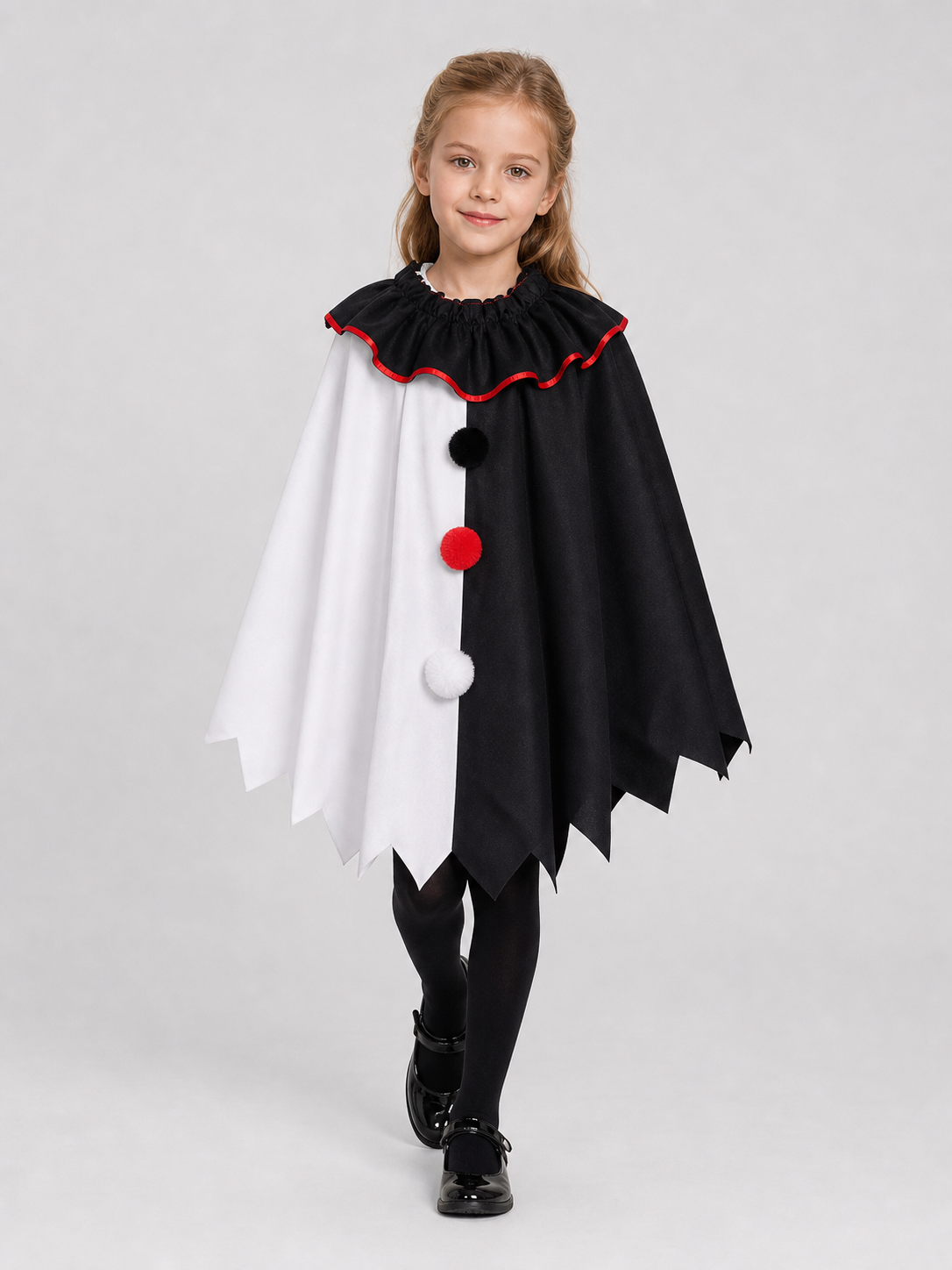 Horror Clown Cape, Black and White with Red Trim