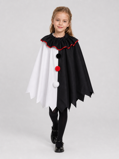 Horror Clown Cape, Black and White with Red Trim